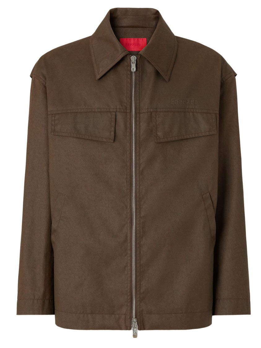 Ferrari Brown Cotton Flap Pocket Bomber Jacket