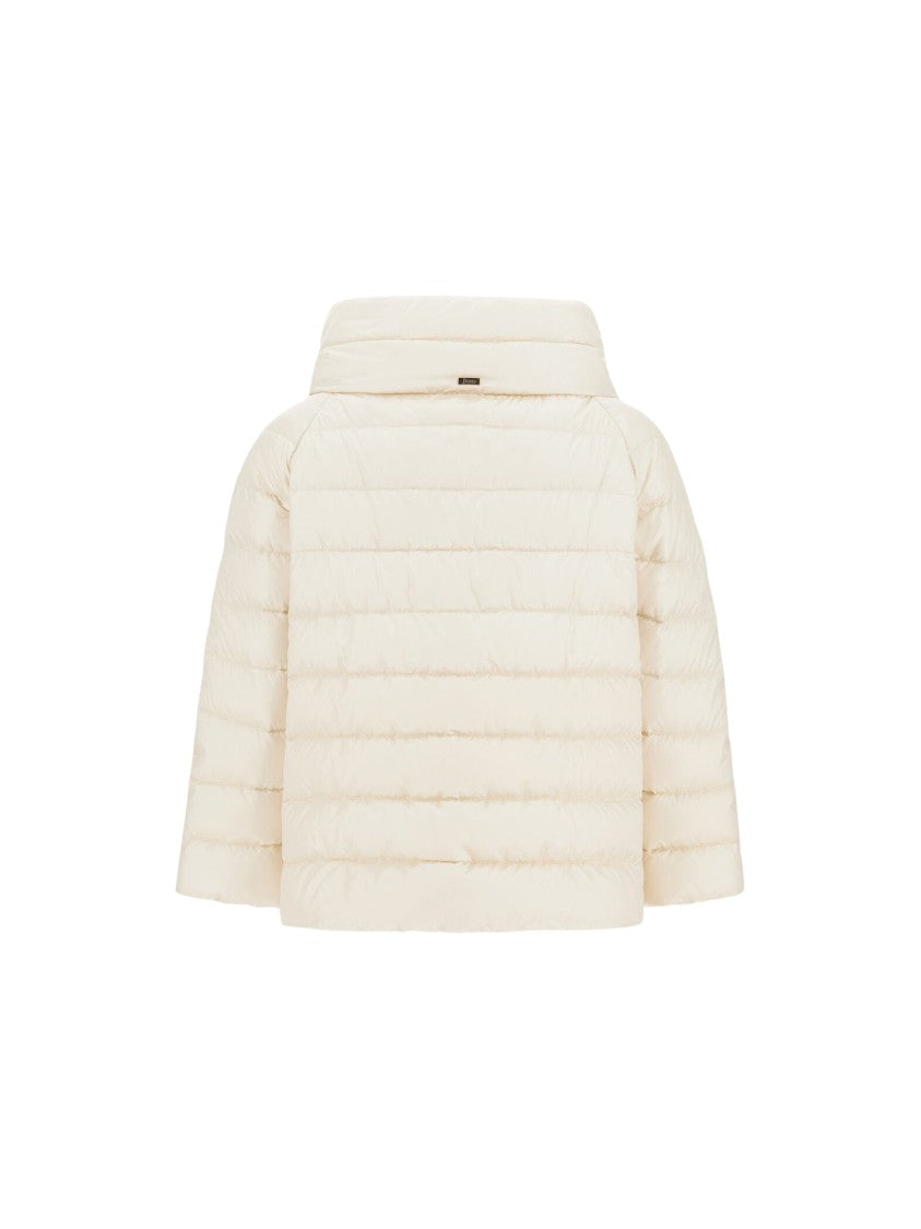 Herno Satin-Woven Mini Cape With Bejewelled Sleeves And Funnel Neck
