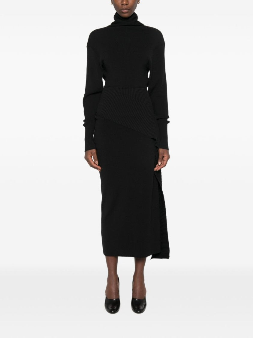 Lanvin Asymmetrical Ribbed Knit Midi Dress - Black