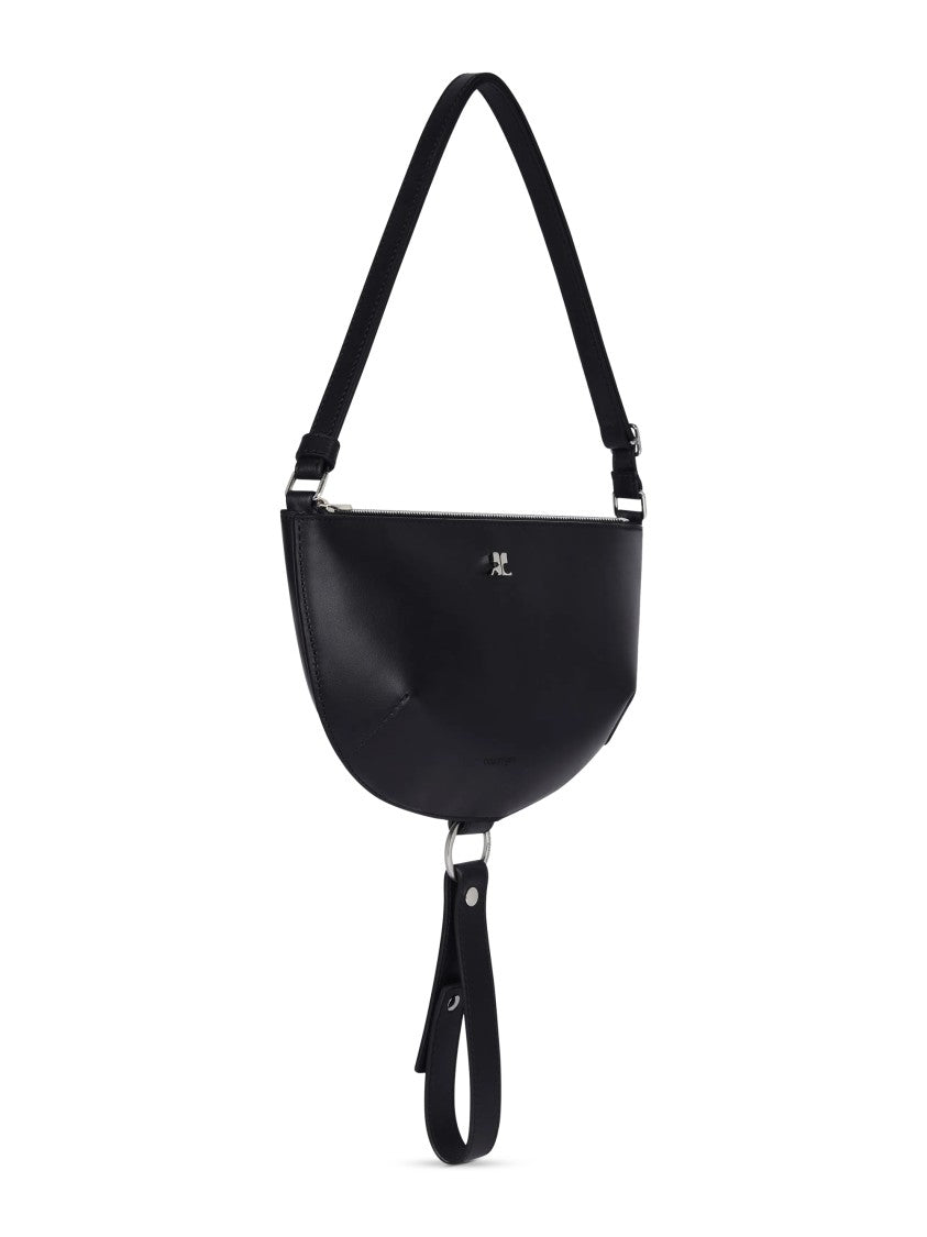 Courrèges Semi-Circular Black Leather Bag With Silver Logo