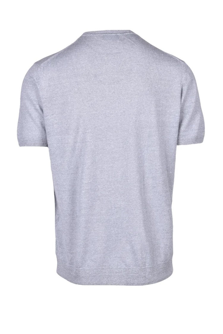 Fama Light Grey Linen Cotton Crew Knit Top