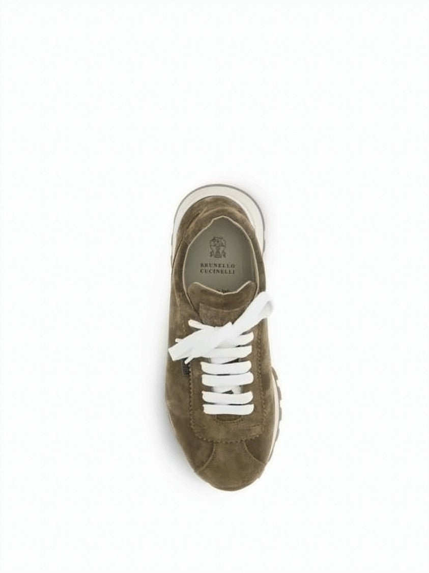 Brunello Cucinelli Shiny Tab Detail Suede Running Sneakers