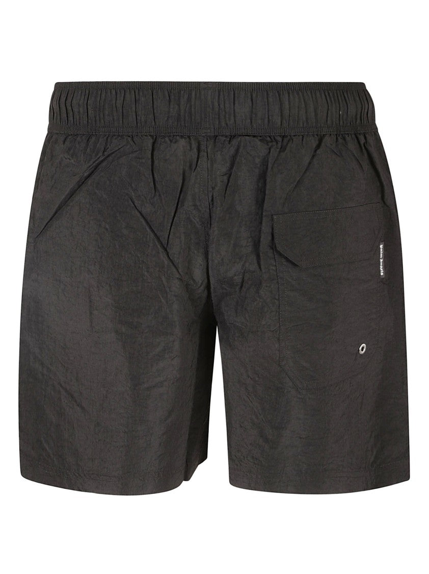 Palm Angels Crinkled Texture Black Shorts With Elastic Waistband
