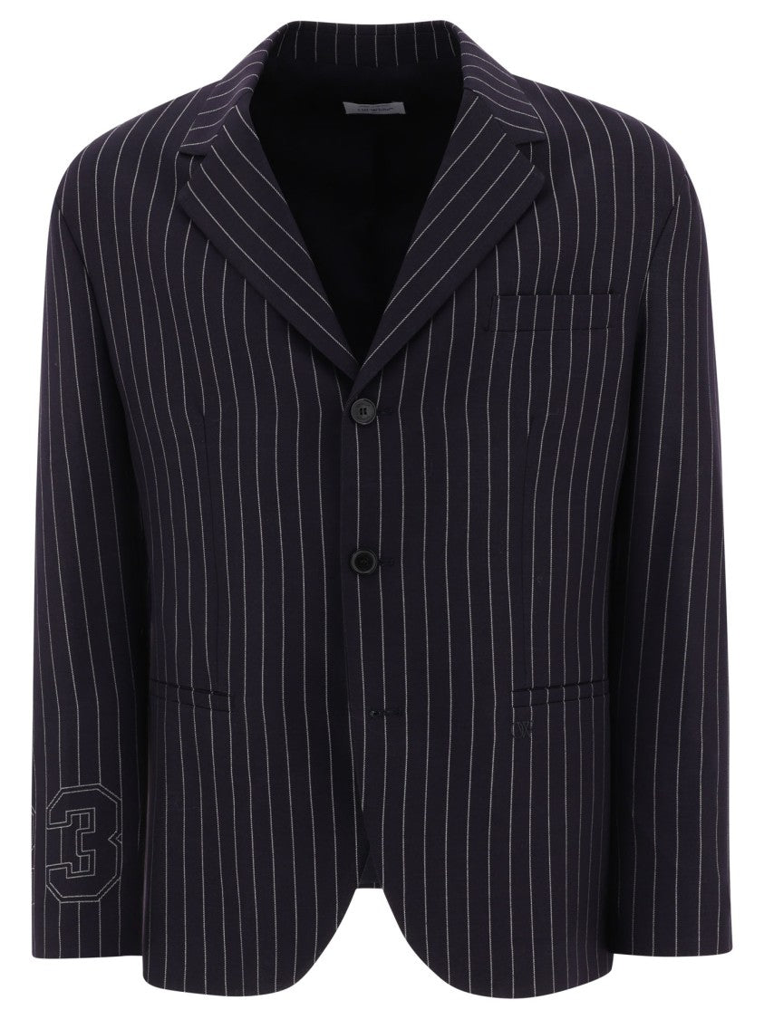 Off-White Pinstriped Blazer With Structured Silhouette