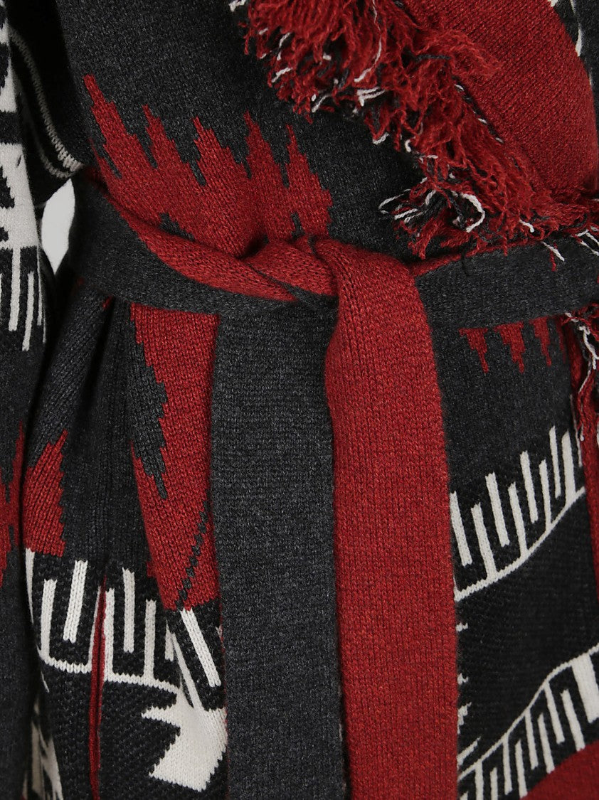 Alanui Two-Tone Cashmere Cardigan With Fringed Edges