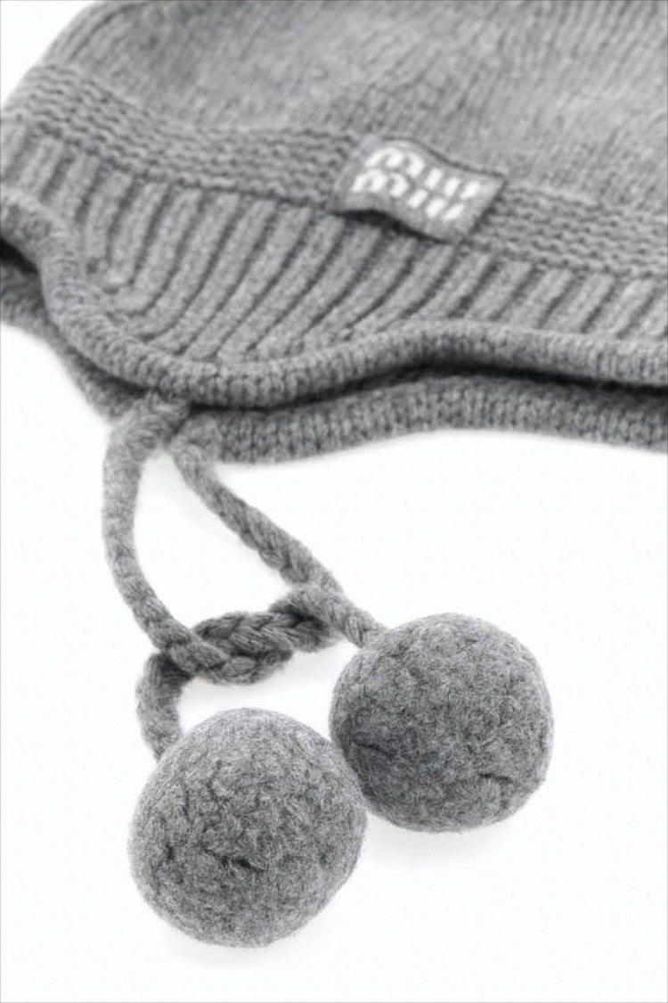 Miu Miu Knitted Grey Hat With Braided Ties