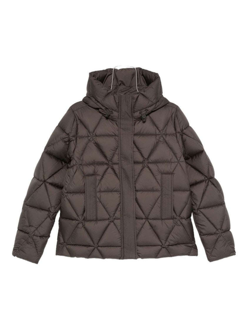 K-Way Quilted Black And Green Down Coat