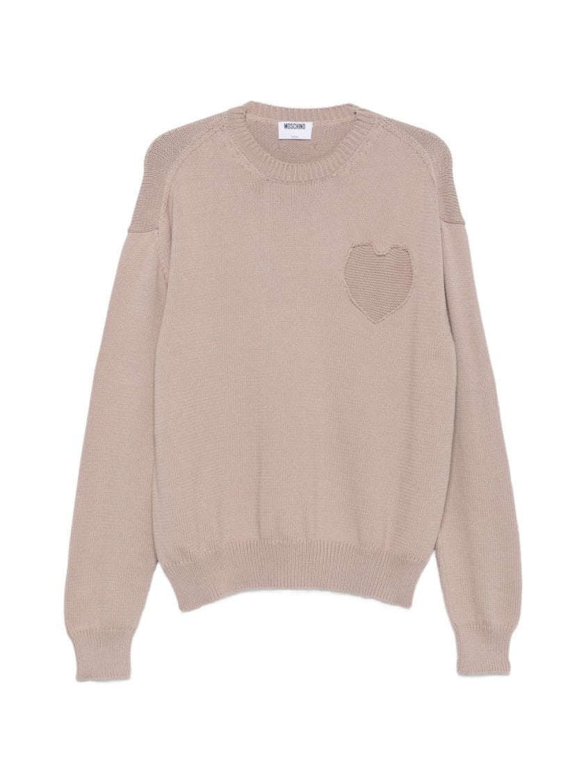 Moschino Knitted Sweater With Heart-Shaped Patch And Ribbed Finish