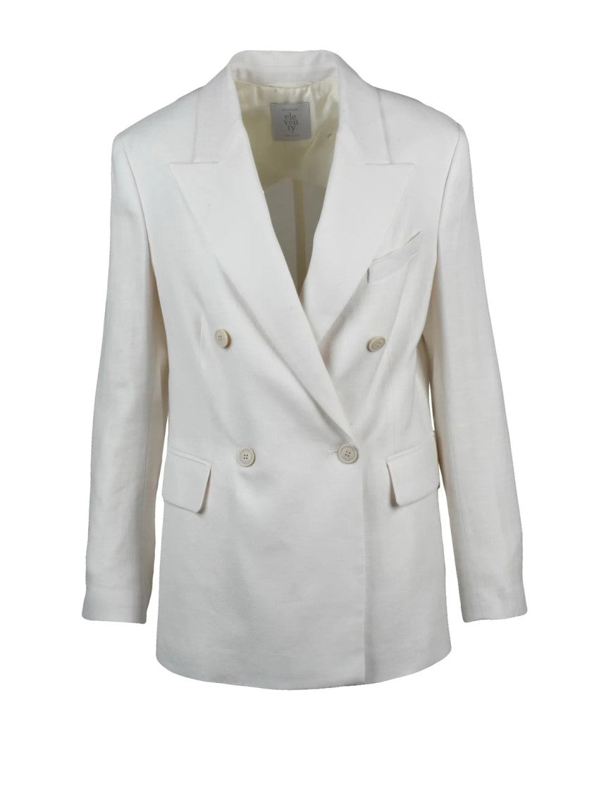 Eleventy White Double-Breasted Linen Wool Silk Jacket
