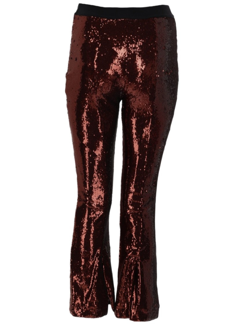 Se-Ta Cropped Brown Sequined Trousers With Flared Hem