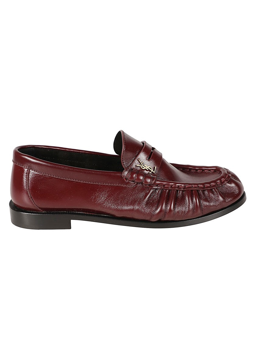Saint Laurent Polished Leather Loafers With Gathered Detailing