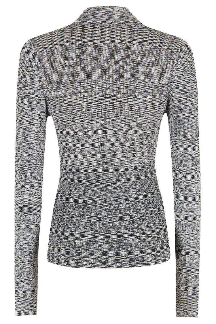 Ganni Textured Knit Long-Sleeve Polo With Gold-Tone Closure