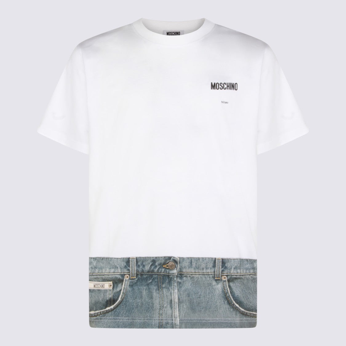 Moschino Photorealistic Denim-Print White T-Shirt