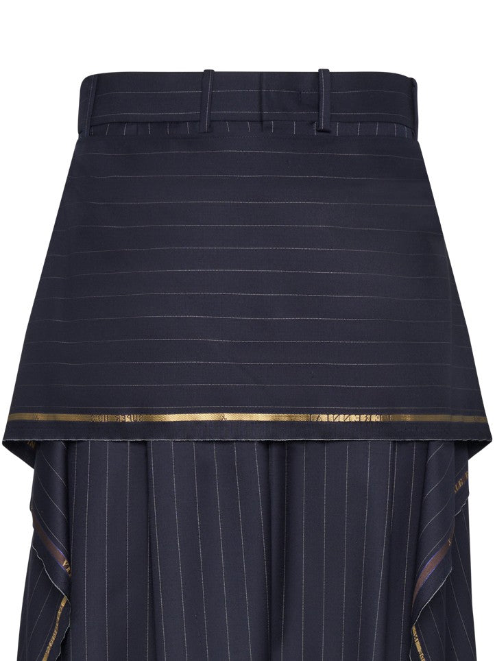Hed Mayner High-Waisted Navy Pinstripe Trousers With Layered Detail
