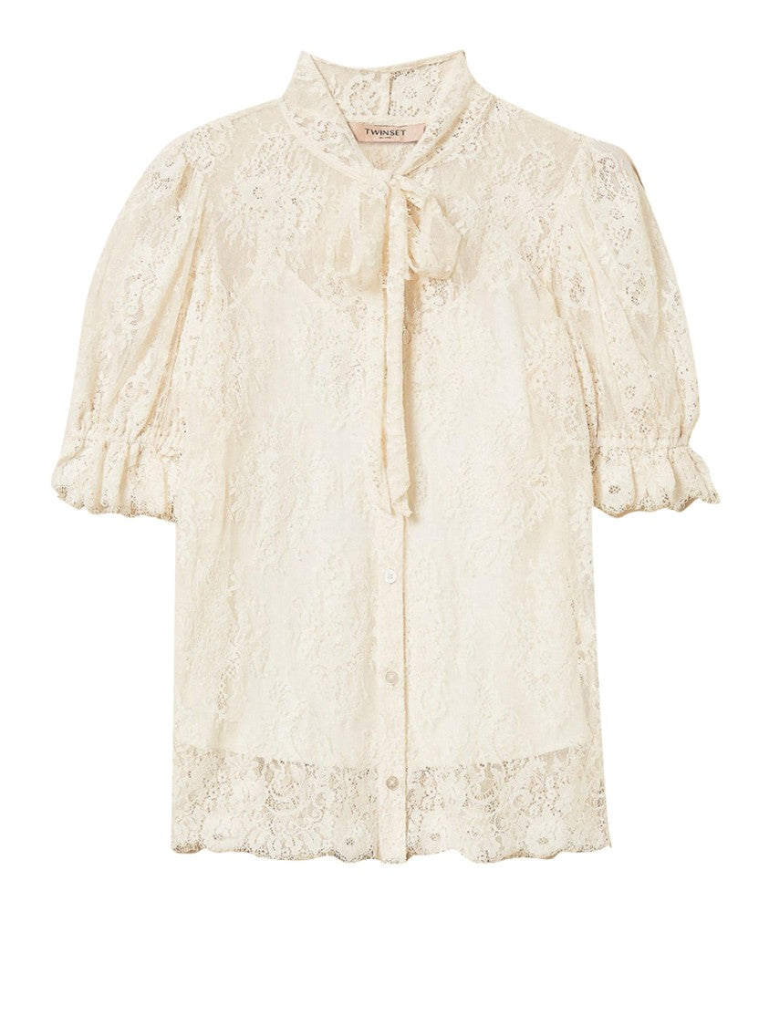 Twin-Set Lace Blouse With Puffed Sleeves