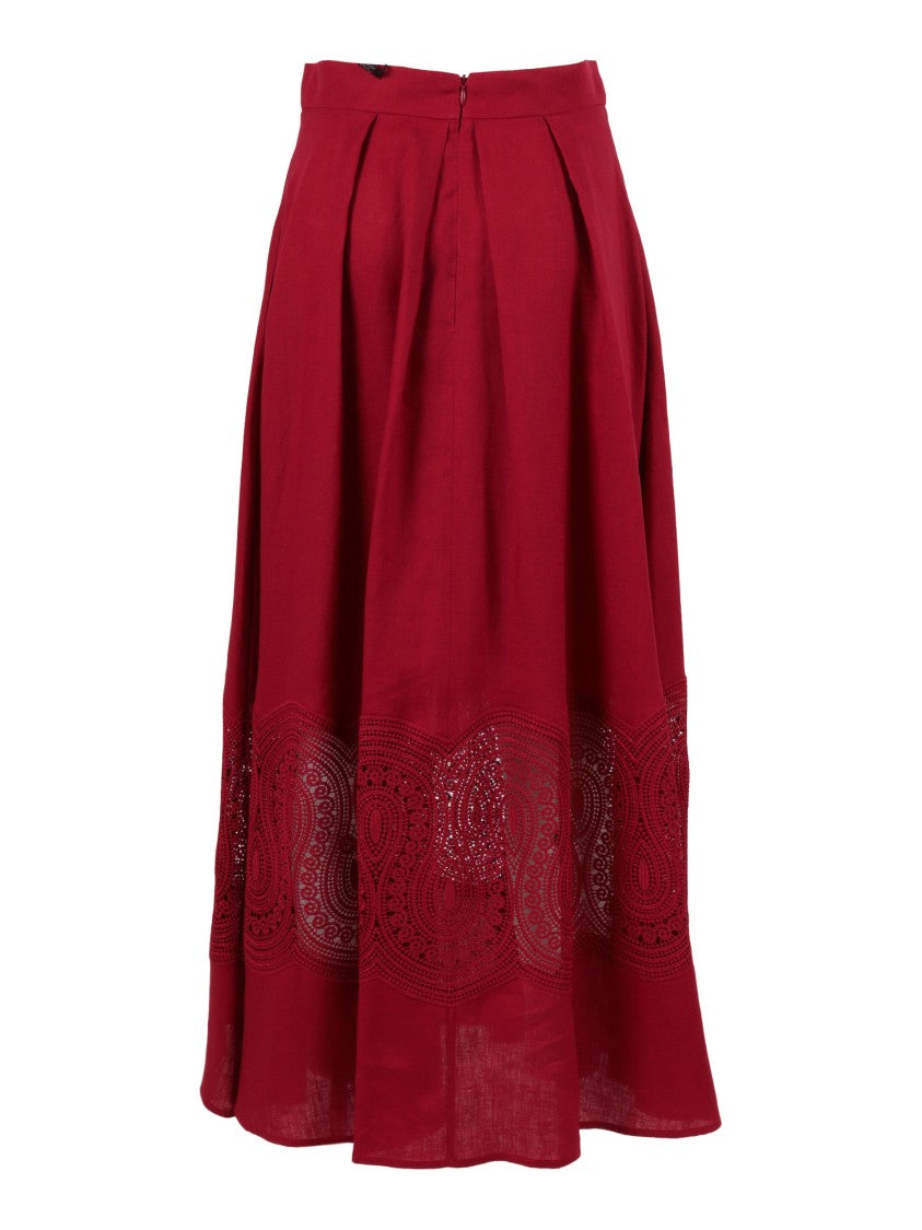 Clips Lace Panel Pleated Midi Skirt