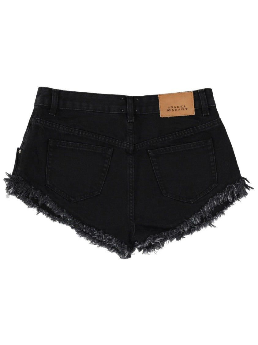 Isabel Marant High-Rise Cotton Denim Shorts With Frayed Hem