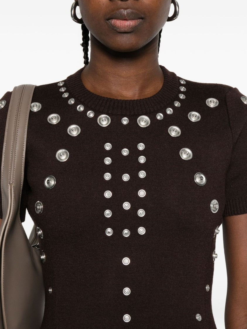 Coperni Fitted Brown Mini Dress With Embellished Details