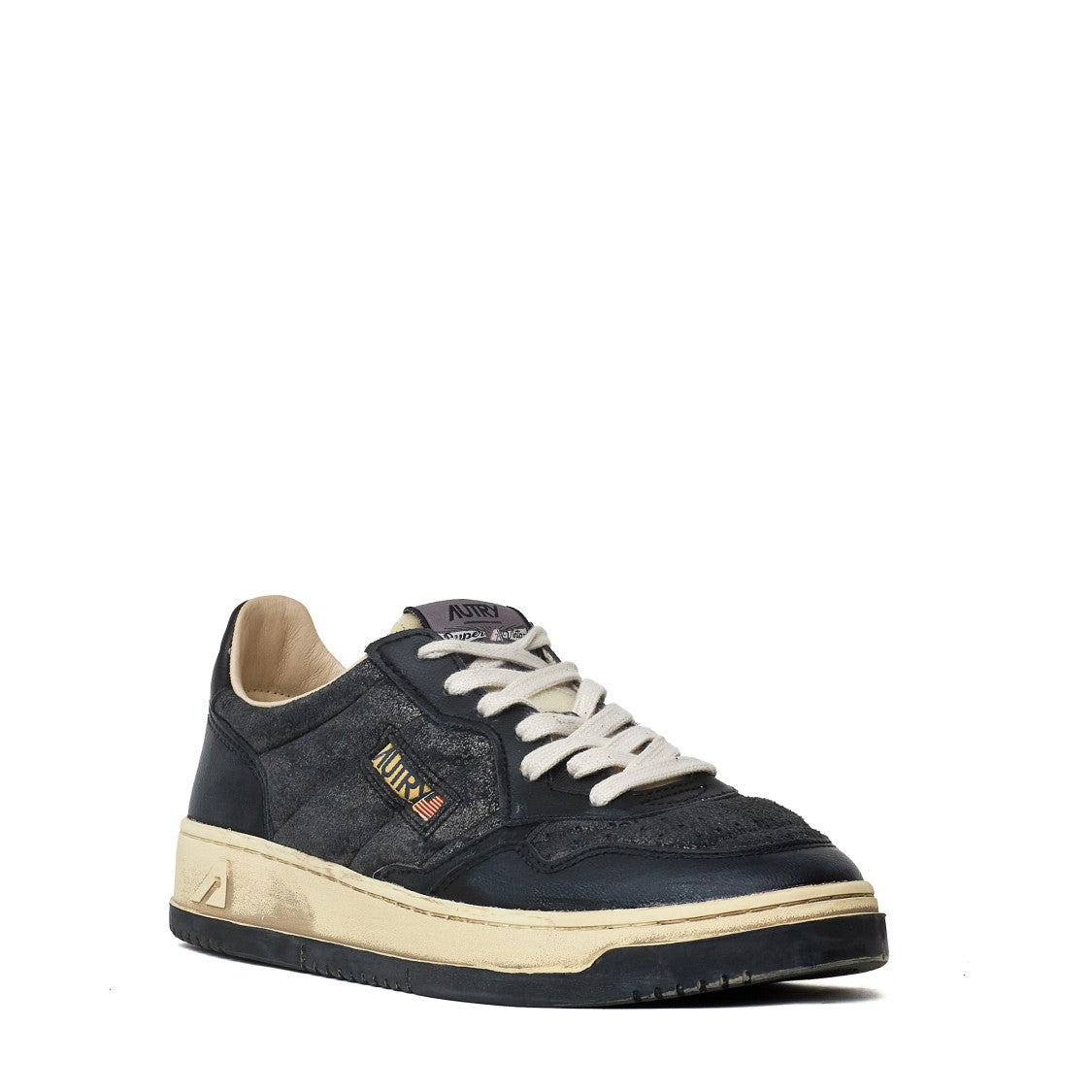 Autry Super Vintage Low Padded Crackled Leather Sneakers