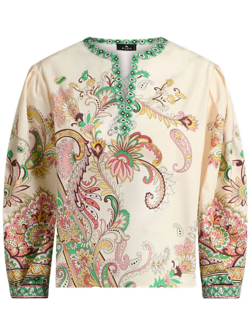 Etro Beige V-Neck Top With Paisley Print