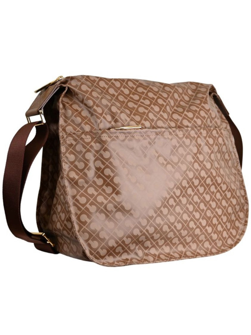 Gherardini Brown Geometric Pattern Leather Crossbody Satchel
