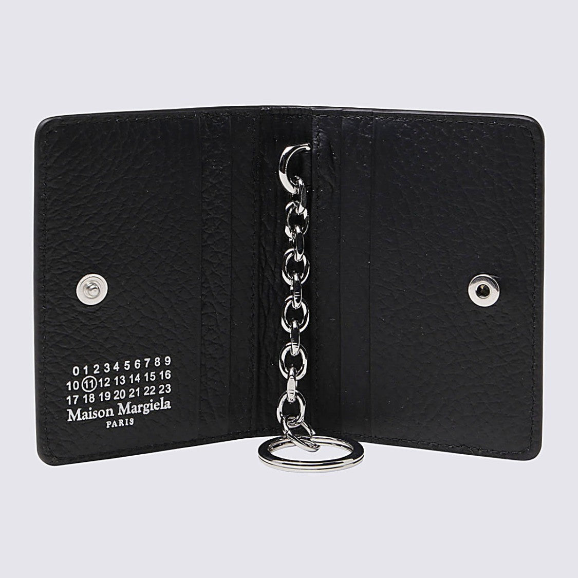 Maison Margiela Textured Black Wallet With Chain Detail And Snap Closure