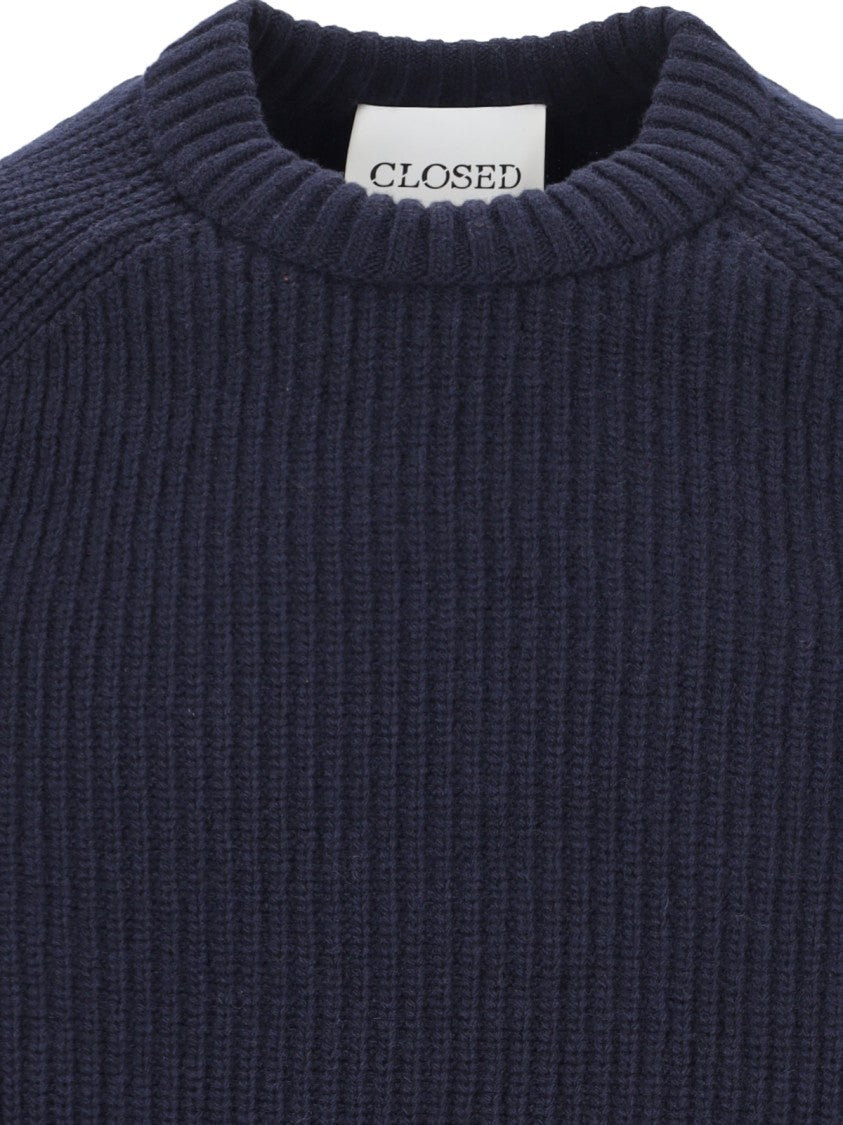 Closed Navy Ribbed Knit Sweater With Crew Neckline