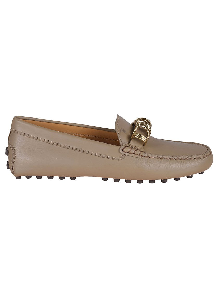 Tod's Rounded Toe Leather Loafers With Decorative Metal Ring