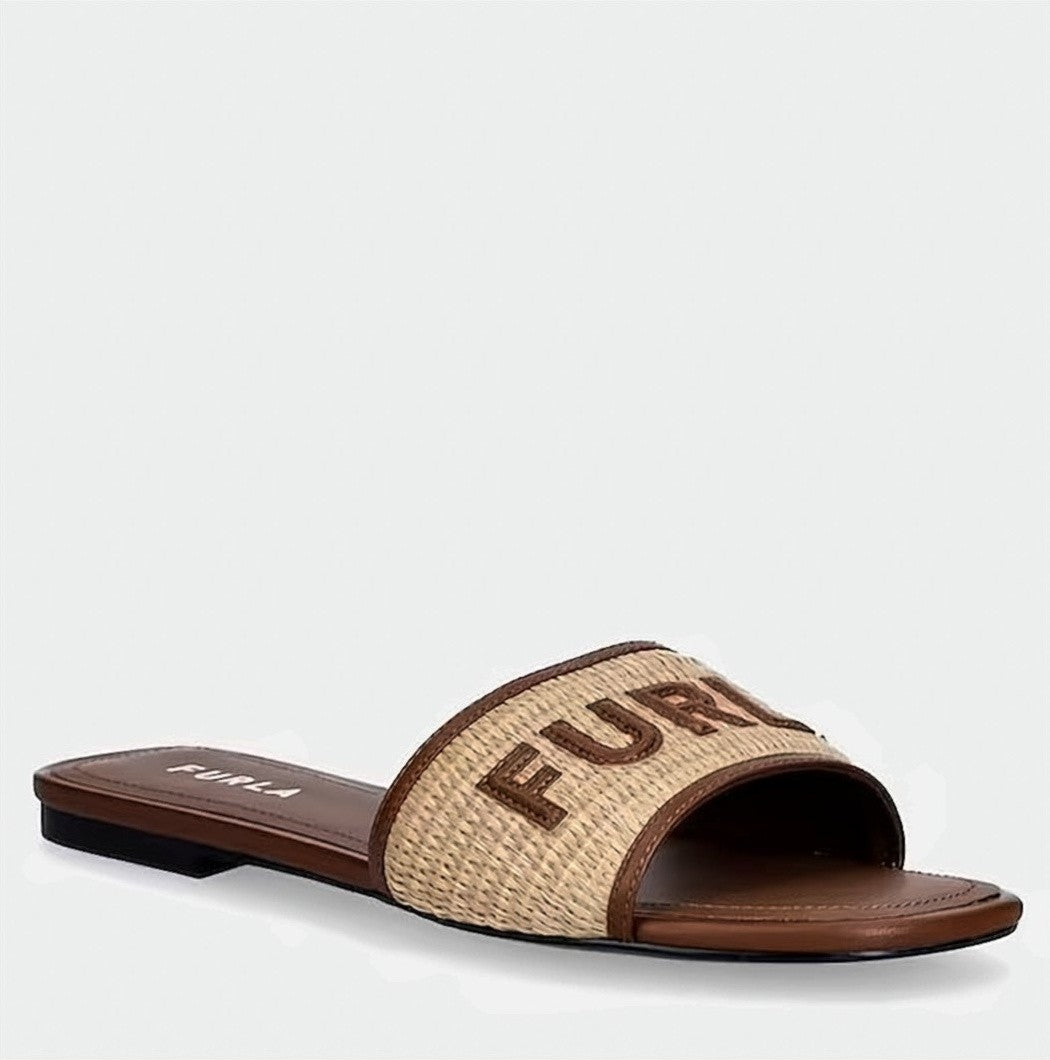 Furla Rubber Sole Natural Leather Lined Flippers