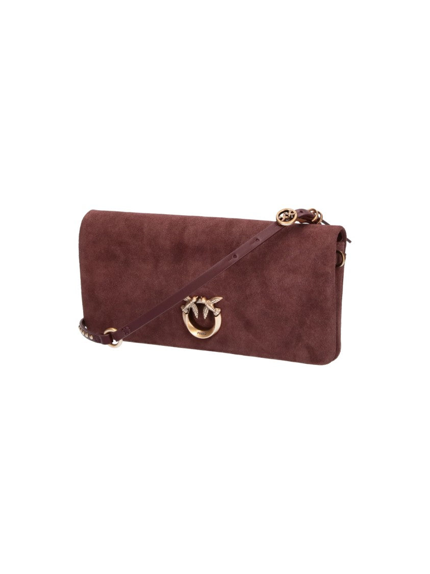 Pinko Brown Love Click Soft Horizontal Suede Shoulder Bag