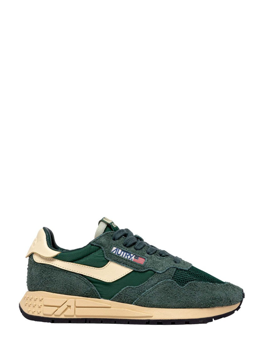 Autry Retro-Inspired Green Sneakers With Crackled Leather Inserts