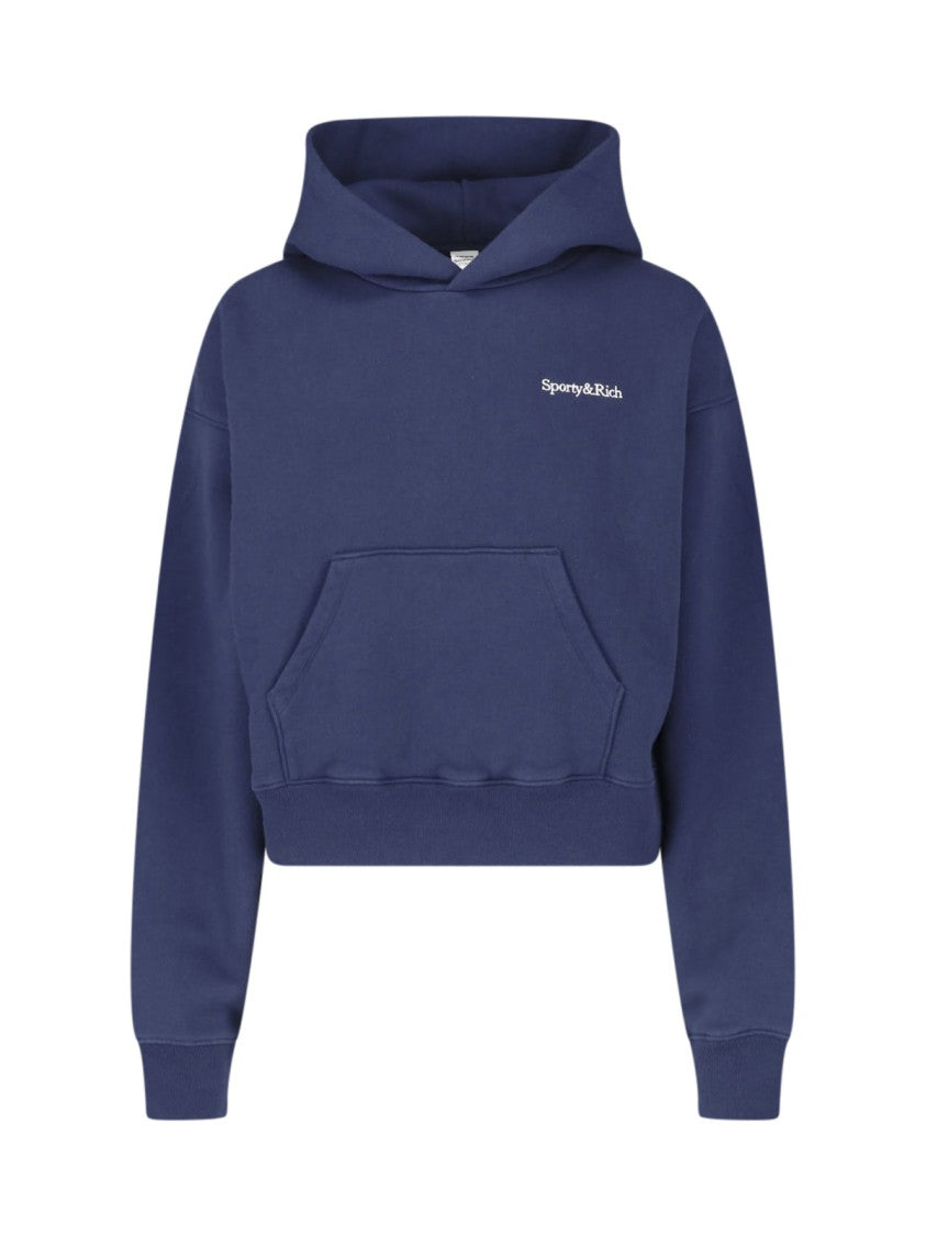 Sporty And Rich Deep Blue Cropped Cotton-Blend Hoodie