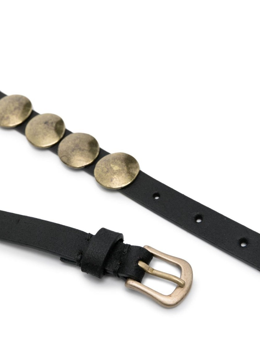 Golden Goose Metallic Embellished Black Leather Belt