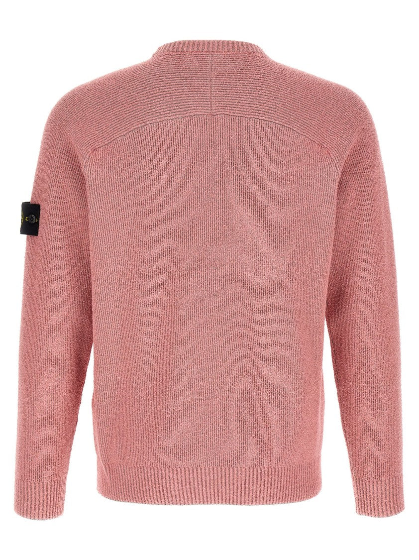 Stone Island Ribbed Bouclé Cotton Sweater With Crewneck