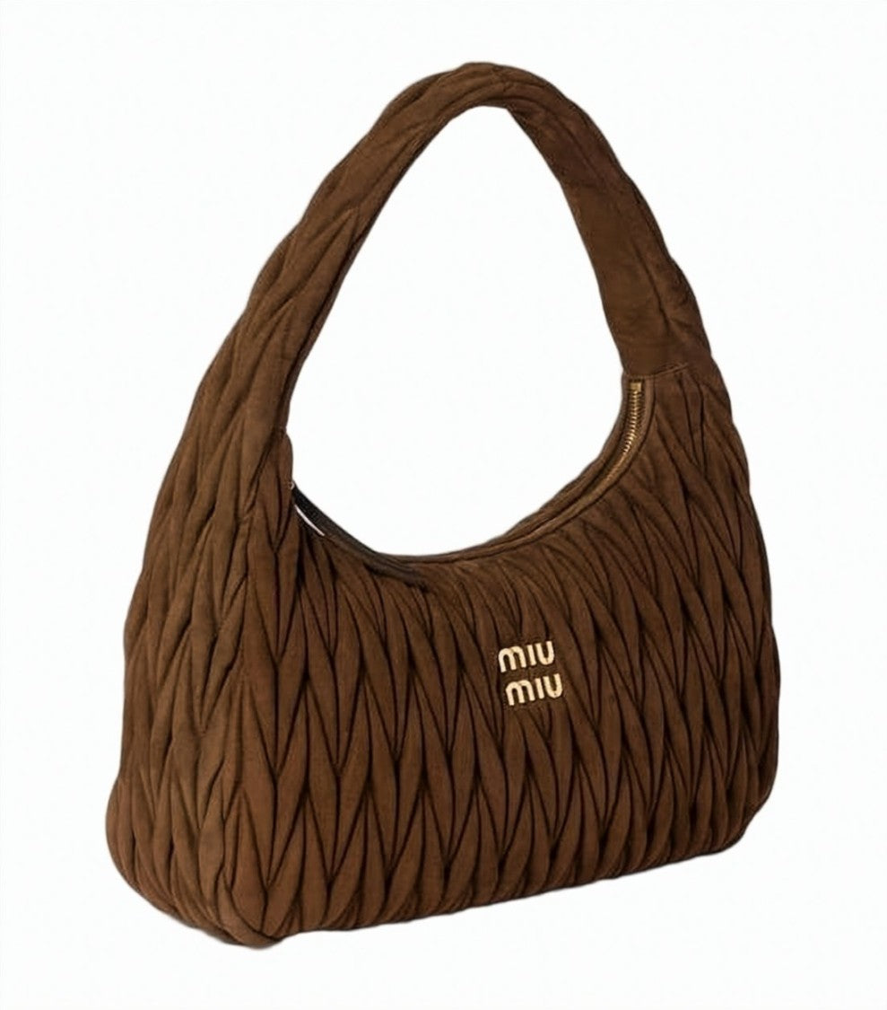 Miu Miu Quilted Brown Suede Shoulder Bag