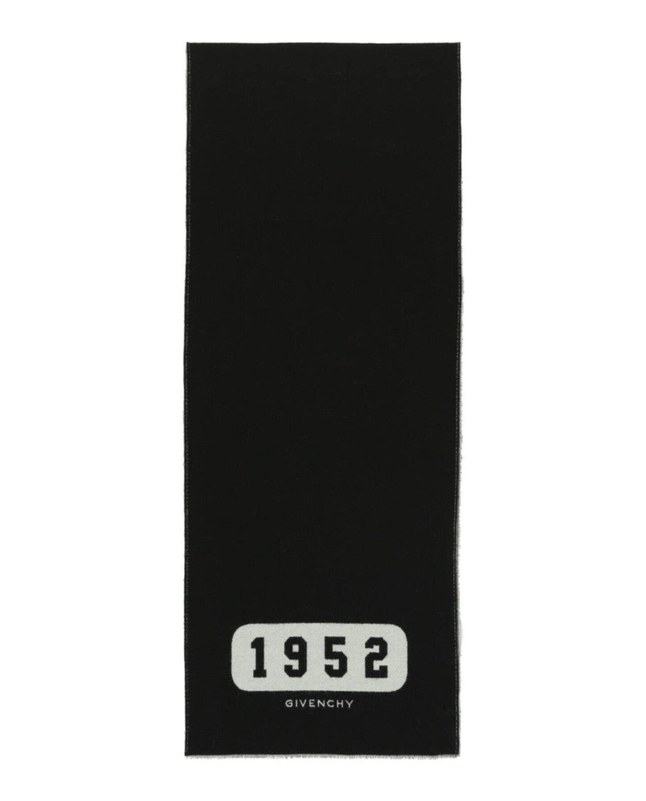 Givenchy Elongated Black Wool Scarf With Bold Numerical Motif