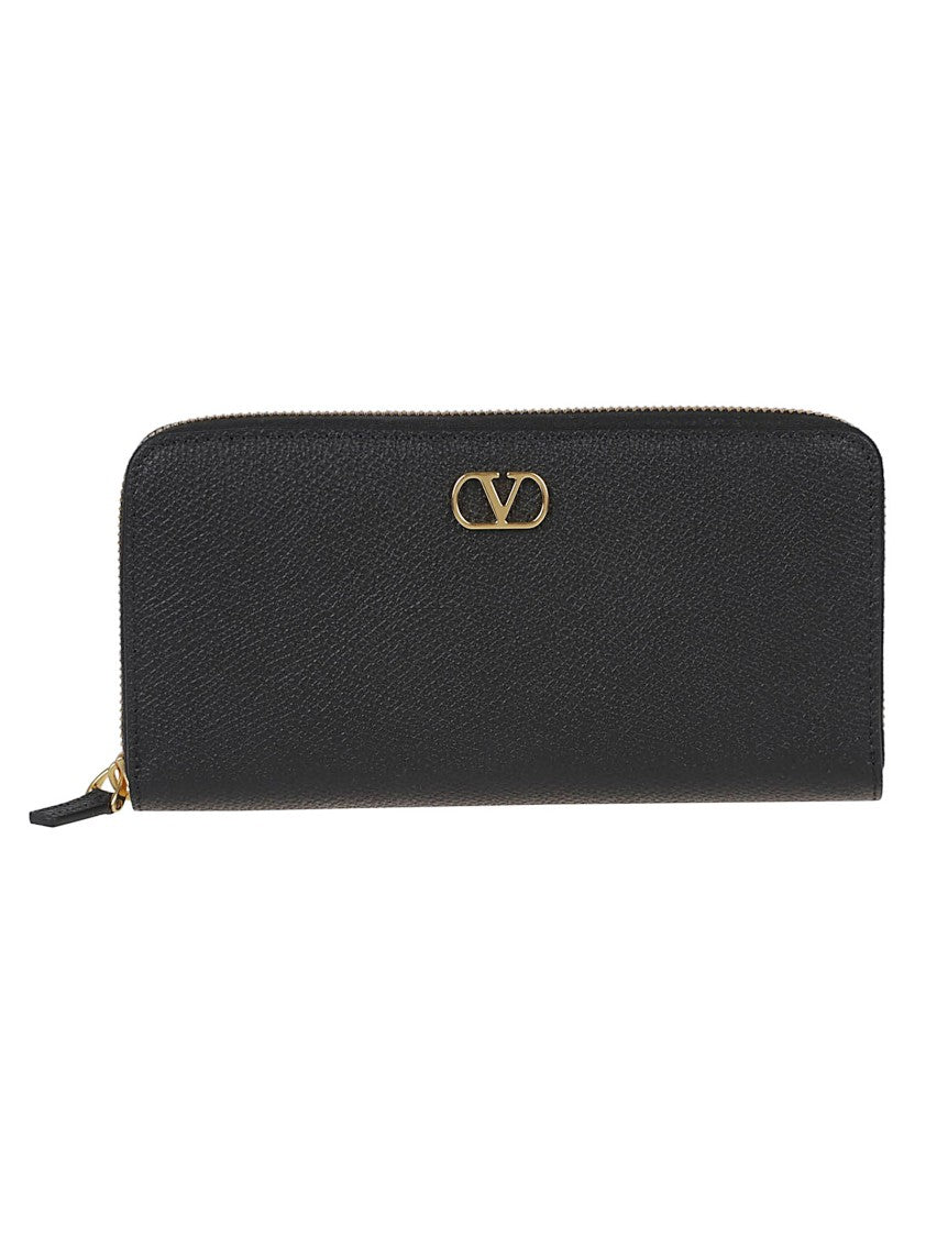 Valentino Garavani Textured Leather Zip-Around Wallet With Gold V-Logo