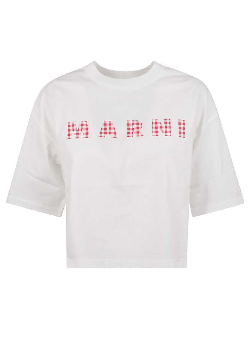 Marni Cropped White T-Shirt With Logo Print