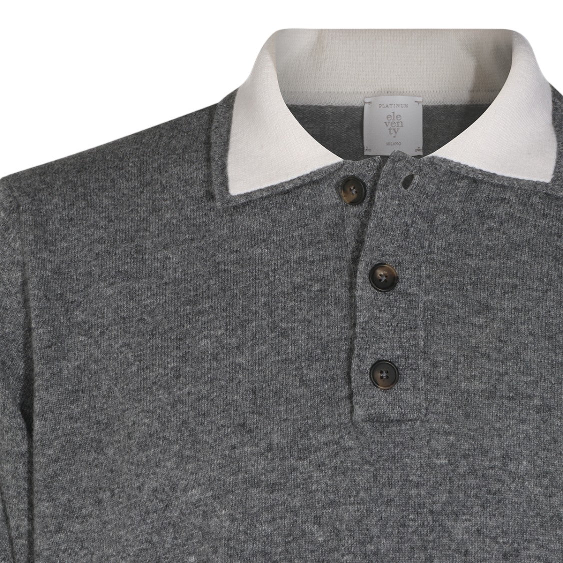 Eleventy Polo-Style Grey Knit Sweater With Buttoned Placket
