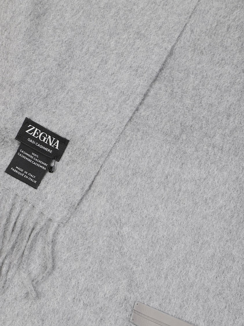 Zegna Oasi Cashmere Heathered Grey Fringed Cashmere Scarf