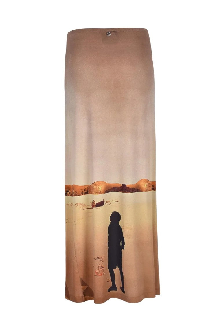 Paco Rabanne Long Jersey Skirt Beige -