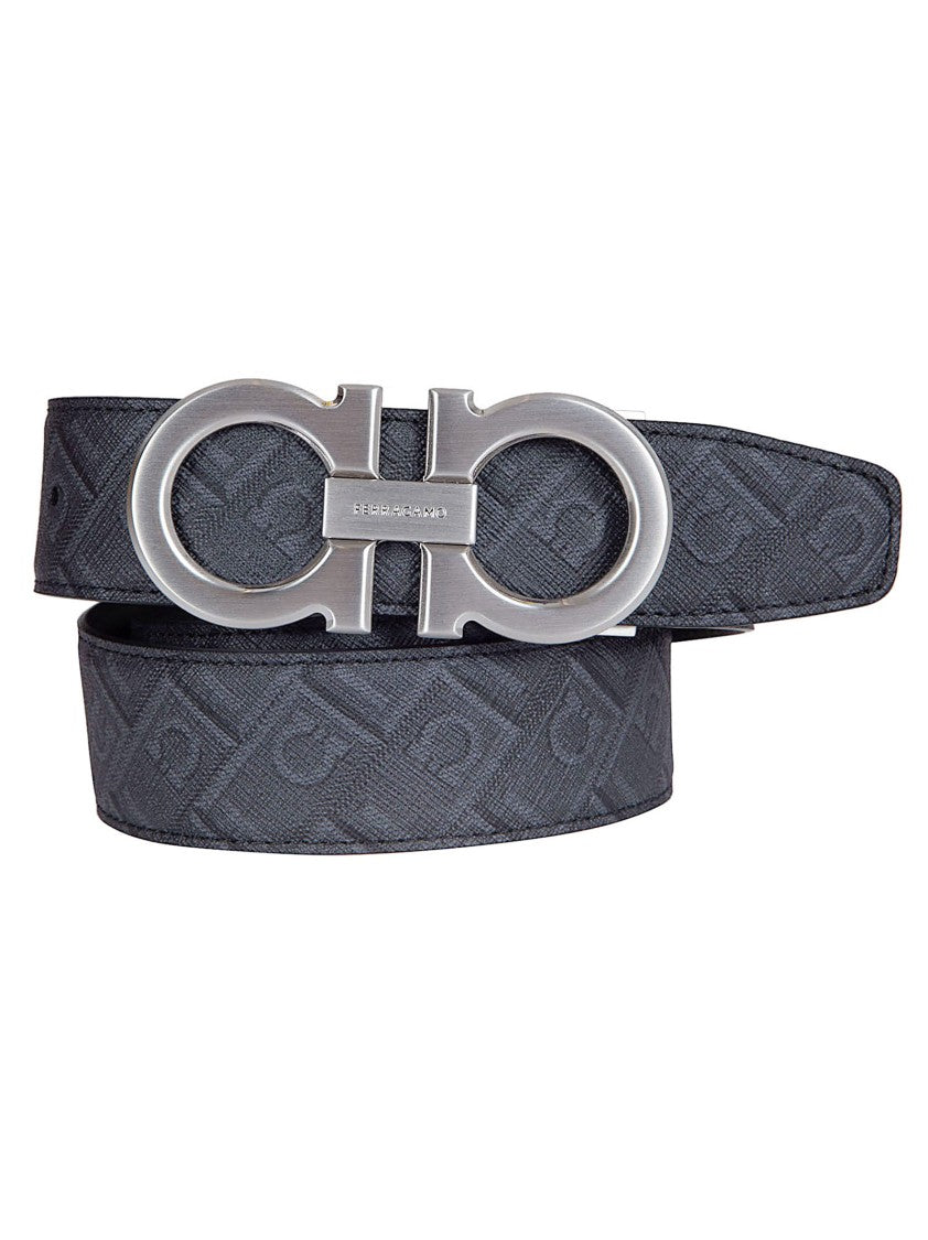 Ferragamo Reversible Black Calf Leather And Coated Fabric Belt