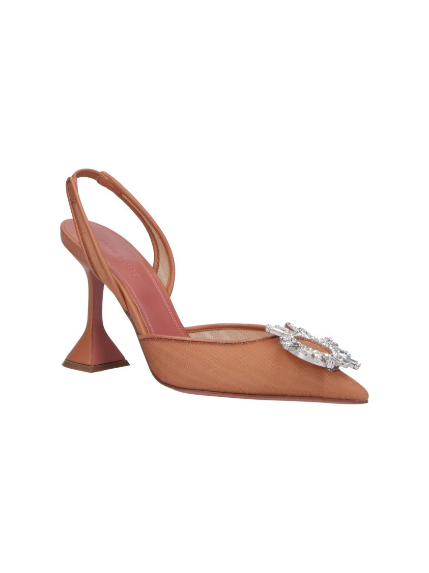 Amina Muaddi Pink Pointed-Toe Crystal Slingback Pumps