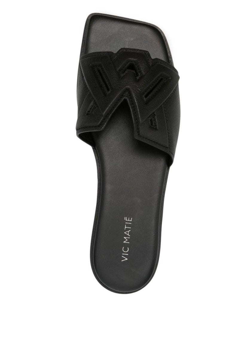 Vic Matié Black Logo Debossed Square Open Sandals