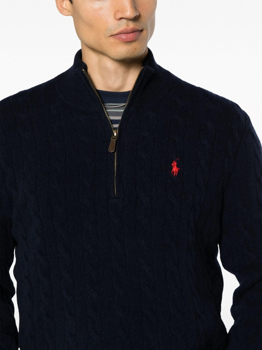 Polo Ralph Lauren Cable Knit Half-Zip Pullover With Leather Tab Detail