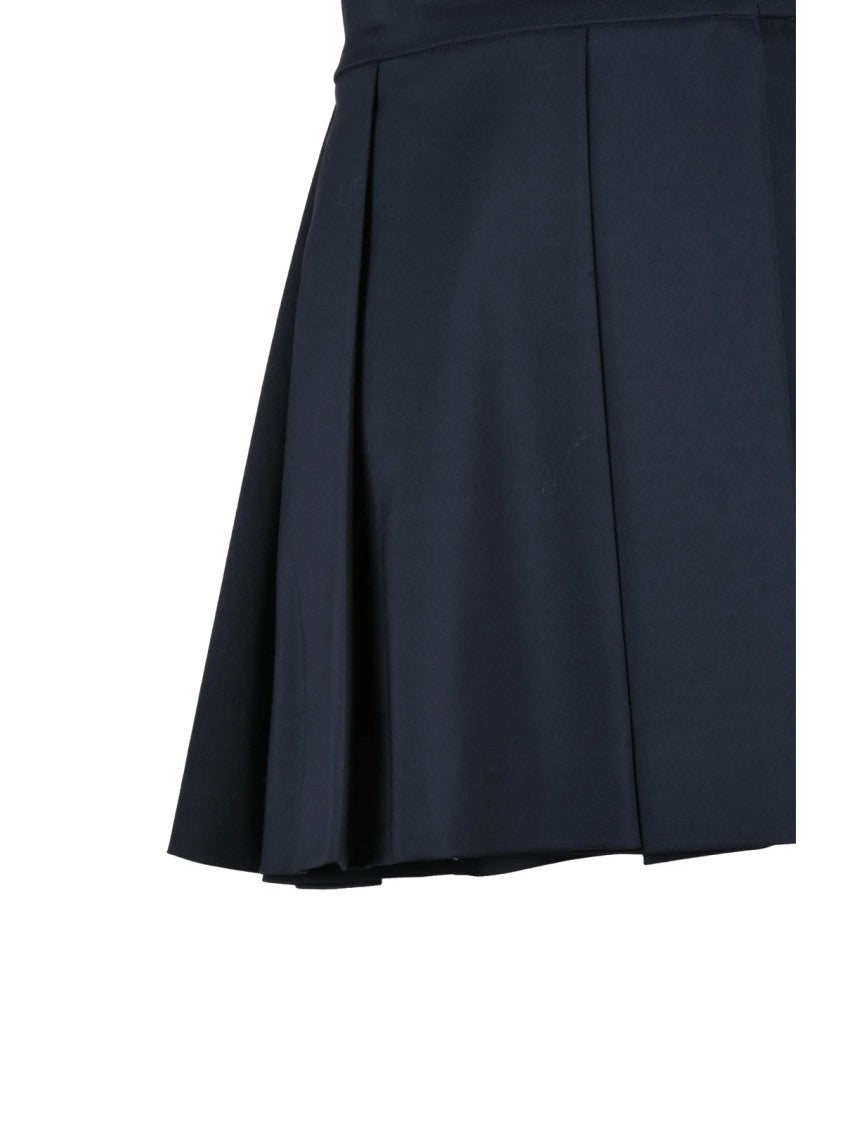 Sportmax Midnight Blue Viscose-Blend Pleated Mini Skirt