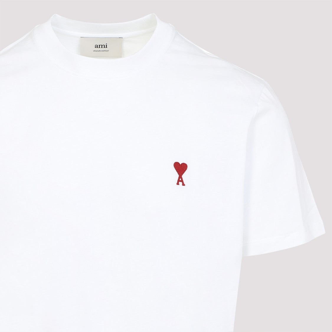 Ami Paris Contrasting Embroidered Logo Red Cotton T-Shirt