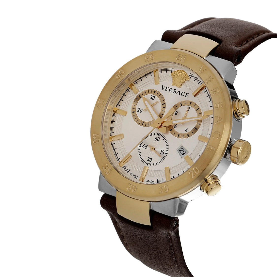 Versace Urban Mystique Chronograph Watch With Gold-Tone Bezel And Swiss Movement