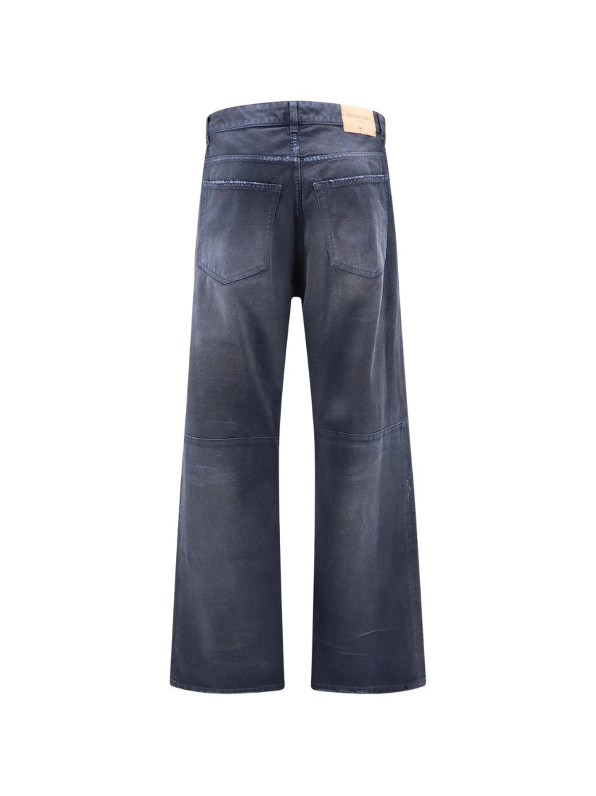 Balenciaga Blue Curved Knee Distressed Denim Pants