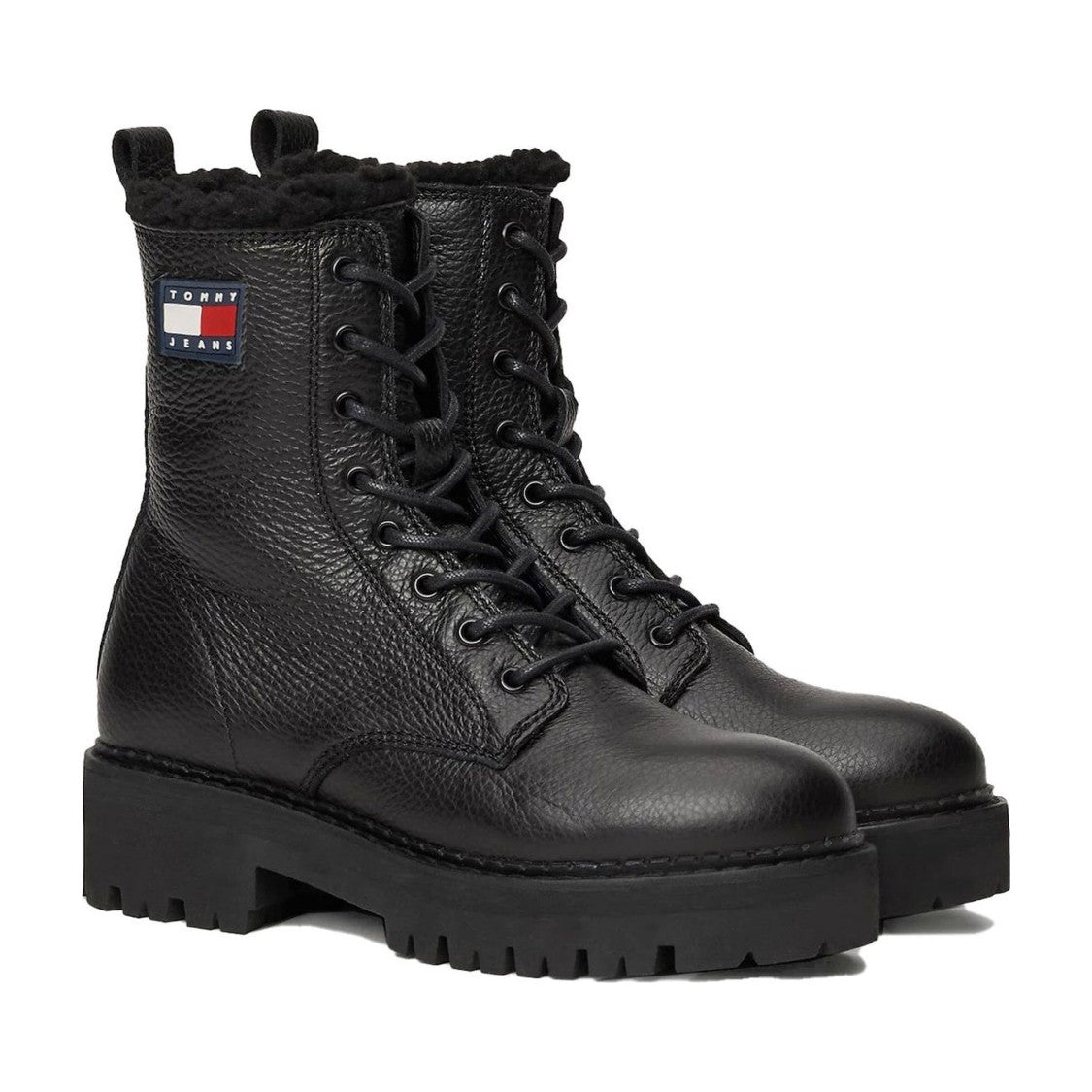 Tommy Jeans Urban Black Rugged Fleece-Lined Leather Boots
